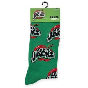 Kellogg’s Apple Jacks Men’s Green Fun Print Novelty Crew Socks Shoe Size 6-12